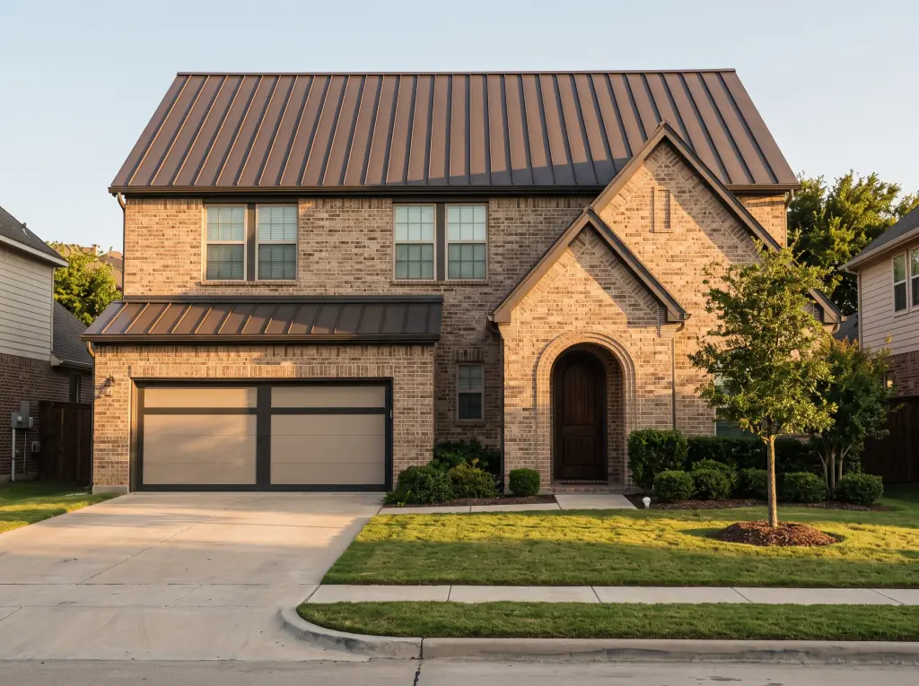 The same home with a new bronze standing-seam metal roof