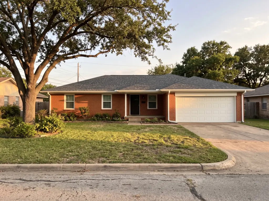 The same ranch home with a new architectural shingle roof